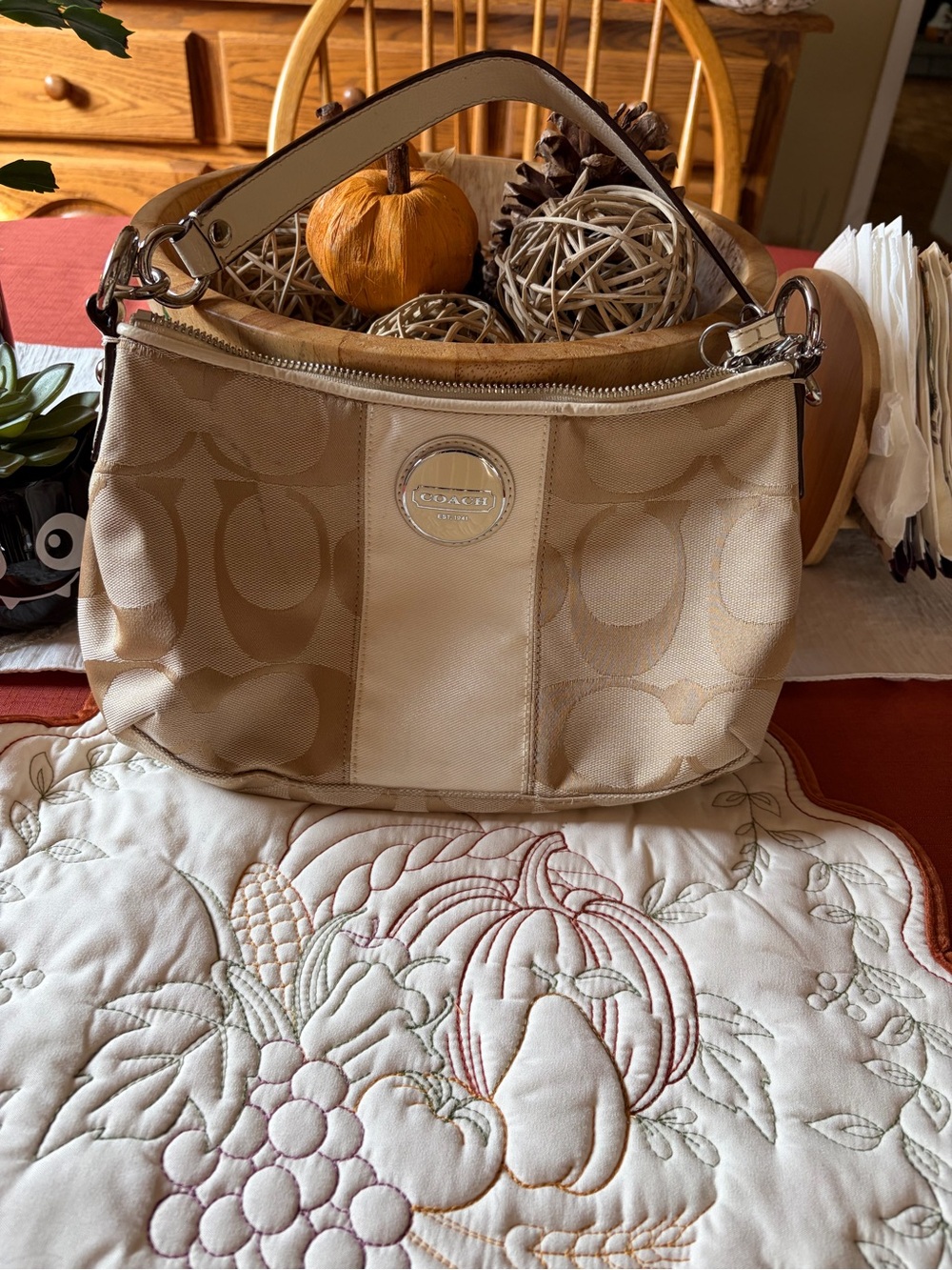 Coach Tan Signature Canvas Shoulder Bag